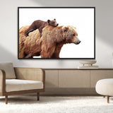 76943-MGV-CV-36X24-Mom Bear Wall Art Canvas Print, Framed Bear Photography Art Picture Print, Rustic Bear and Cub Perfect Rustic Farmhouse Decor