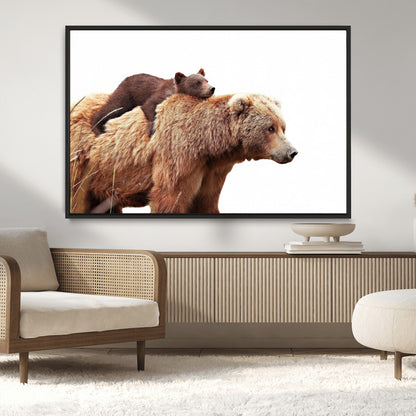 76943-MGV-CV-36X24-Mom Bear Wall Art Canvas Print, Framed Bear Photography Art Picture Print, Rustic Bear and Cub Perfect Rustic Farmhouse Decor