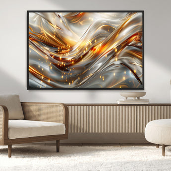 Lines1-MGV-CV-36X24-Abstract Metallic Wall Art – Silver and Gold Wave Canvas Print with Sparkling Accents, Modern Luxury Decor for Living Room, Office