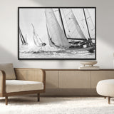 Boat-1-MGV-CV-36X24-Sailboat Racing Wall Art – Nautical Black and White Canvas Print, Ocean Adventure Decor for Office, Living Room or Bedroom