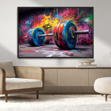 13549-MGV-CV-36X24-Graffiti Gym Wall Art Canvas Print, Framed Graffiti Barbell Art Picture Print, Weightlifting Perfect Fitness Studio Decor Artwork