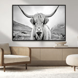80564-MGV-CV-36X24-Highland Cow Wall Art – Black and White Scottish Highland Canvas Print, Rustic Farmhouse Decor for Living Room, Bedroom or Office