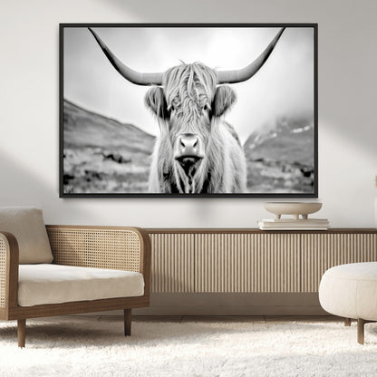 80564-MGV-CV-36X24-Highland Cow Wall Art – Black and White Scottish Highland Canvas Print, Rustic Farmhouse Decor for Living Room, Bedroom or Office