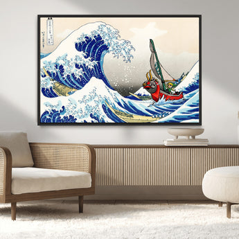 19450-MGV-CV-36X24-Great Wave Adventure Wall Art – Japanese Style Ocean Canvas Print, Fantasy Sailing Decor for Living Room, Bedroom or Office
