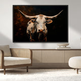 70522-MGV-CV-36X24-Longhorn Bull Wall Art – Striking Canvas Print of Majestic Bull, Premium Animal Decor for Home, Office, Man Cave, or Living Room