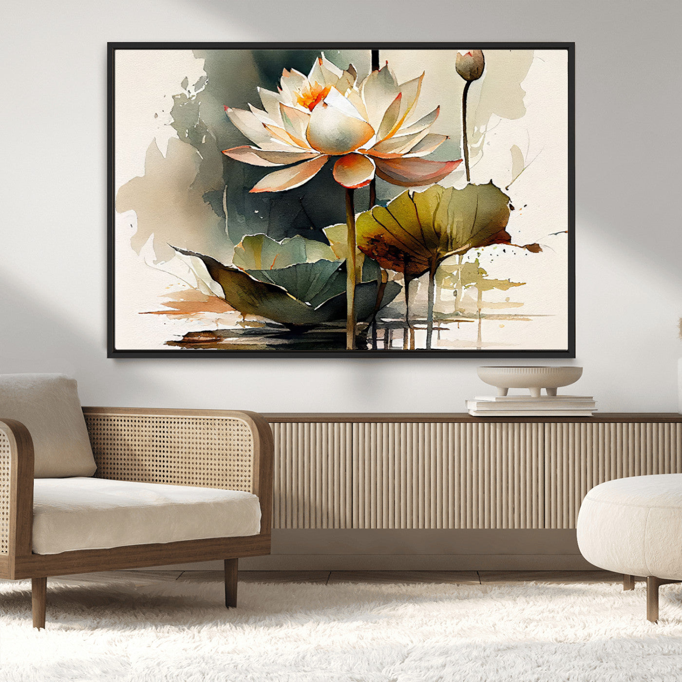62531-MGV-CV-36X24-Lotus Flower Wall Art – Watercolor Botanical Canvas Print, Tranquil Nature Artwork for Living Room, Bedroom or Meditation Space