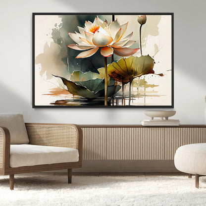 62531-MGV-CV-36X24-Lotus Flower Wall Art – Watercolor Botanical Canvas Print, Tranquil Nature Artwork for Living Room, Bedroom or Meditation Space
