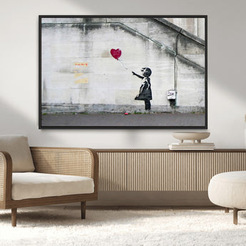 50559-MGV-CV-36X24-Banksy Girl with Balloon Wall Art – Famous Street Graffiti Canvas Print, Modern Urban Artwork for Living Room, Bedroom or Office
