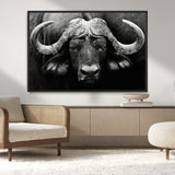 75273-MGV-CV-36X24-Buffalo Wall Art – Black and White African Buffalo Canvas Print, Rustic Wildlife Animal Artwork for Farmhouse, Living Room,