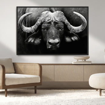 75273-MGV-CV-36X24-Buffalo Wall Art – Black and White African Buffalo Canvas Print, Rustic Wildlife Animal Artwork for Farmhouse, Living Room,