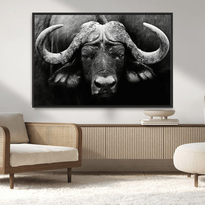 75273-MGV-CV-36X24-Buffalo Wall Art – Black and White African Buffalo Canvas Print, Rustic Wildlife Animal Artwork for Farmhouse, Living Room,