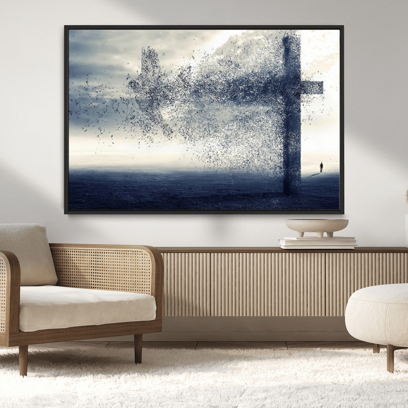 55718-MGV-CV-36X24-Surreal Cross Wall Art – Spiritual Faith Canvas Print, Abstract Christian Artwork with Modern Religious Symbol for Living Room,