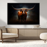48896-MGV-FC-36X24_Black-Texas Longhorn Wall Art – Rustic Western Bull Canvas Print and Farmhouse Cattle Painting for Living Room, Ranch, or Office Decor .
