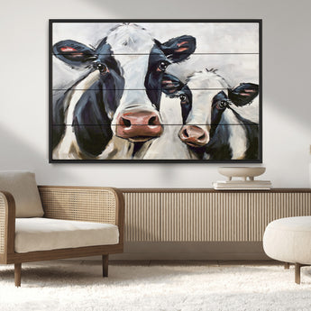 28934-MGV-CV-36X24-Farmhouse Cow Wall Art – Rustic Black and White Dairy Cattle Canvas Print, Country Barn Animal Painting for Kitchen, Living Room