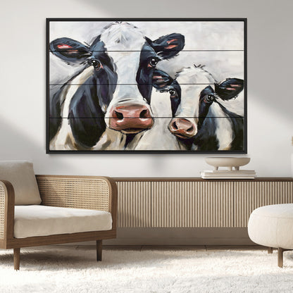 28934-MGV-CV-36X24-Farmhouse Cow Wall Art – Rustic Black and White Dairy Cattle Canvas Print, Country Barn Animal Painting for Kitchen, Living Room