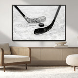 82900-MGV-CV-36X24-Hockey Wall Art – Black and White Canvas Print Ice Rink Sticks Puck Sports Photography, Modern Decor for Game Room, Man Cave,
