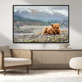 80252-MGV-CV-36X24-Scottish Cow Wall Art Canvas Print, Framed Highland Cow Art Picture Print, Highland Cattle Perfect Rustic Farmhouse Decor Artwork