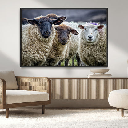 18418-MGV-CV-36X24-Sheep Wall Art Canvas Print, Framed Farmhouse Sheep Art Picture Print, Sheep Herd Perfect Rustic Farmhouse Decor Artwork