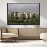 87339-MGV-CV-36X24-Sheep Wall Art – Rustic Farmhouse Canvas Print Flock Standing Misty Field Countryside Photography, Country Animal Decor for Living