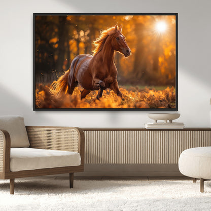 92144-MGV-CV-36X24-Sunset Horse Wall Art Canvas Print, Framed Horse Barn Art Picture Print, Majestic Horse Perfect Rustic Farmhouse Decor Artwork