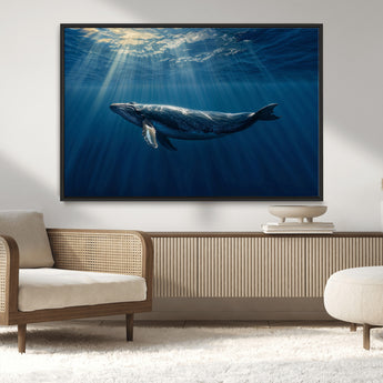 18052-MGV-CV-36X24-Whale Wall Art – Majestic Ocean Canvas Print Marine Life Underwater Sunlight Scene, Nautical Coastal Decor for Living Room,