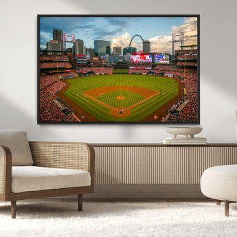 91908-MGV-CV-36X24-Baseball Stadium Wall Art – Canvas Print Game Day Field City Skyline Iconic Arch Scene Sports Photography, Decor for Game Room,