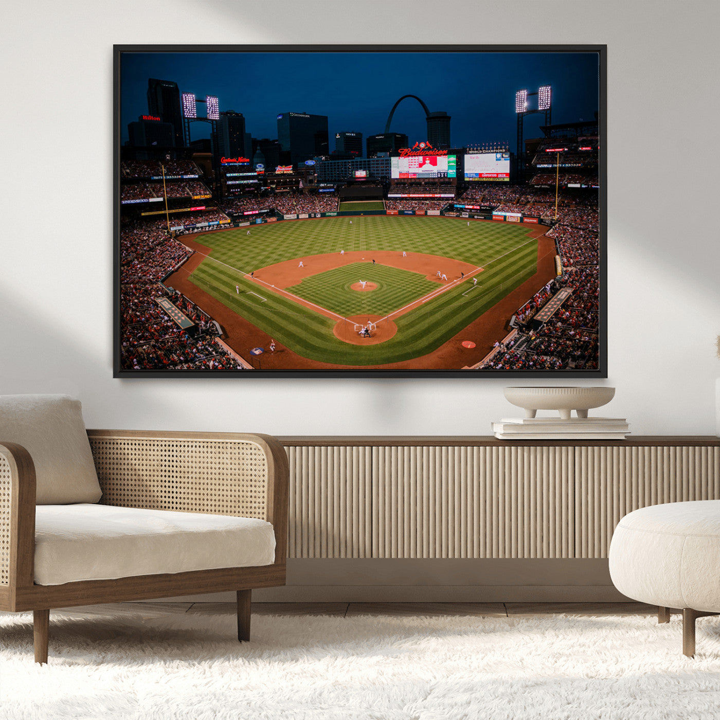 38612-MGV-CV-36X24-Busch Stadium Wall Art Canvas Print, Framed Missouri Stadium Art Picture Print, Busch Stadium Field Perfect Sports Room Decor