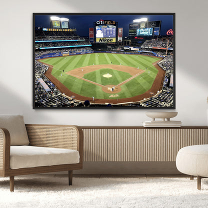 87666-MGV-CV-36X24-City Field Stadium Wall Art Canvas Print, Framed New York Stadium Art Picture Print, Citi Field Stadium Perfect Sport Room Decor