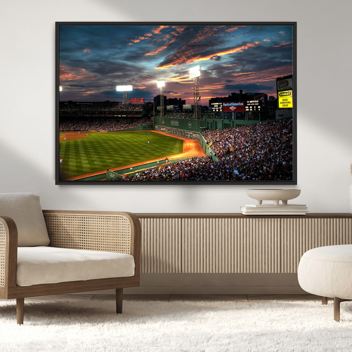 66781-MGV-CV-36X24-Baseball Stadium Wall Art – Canvas Print Evening Game Field Packed Crowd Sunset Sky Sports Photography, Dynamic Decor for Game