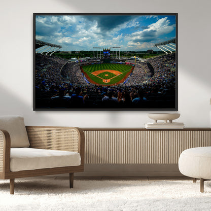 37127-MGV-CV-36X24-Kauffman Stadium Wall Art Canvas Print, Framed Kansas City Royals Field Art Picture Print, Baseball Stadium Perfect Sport Room