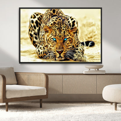 45281-MGV-CV-36X24-Blue Eye Leopard Wall Art Canvas Print, Framed Leopard Painting Art Picture Print, Big Cat Perfect Safari Wildlife Decor Artwork