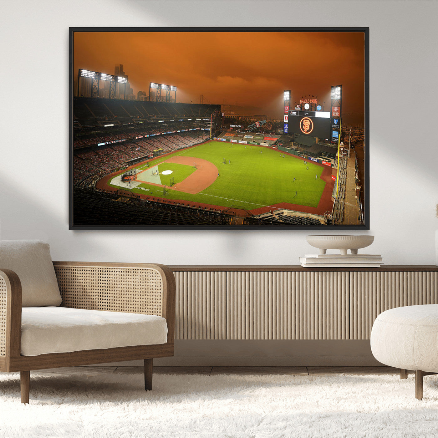 31315-MGV-CV-36X24-Oracle Park Stadium Wall Art Canvas Print, Framed California Stadium Art Picture Print, Oracle Park Field Perfect Sport Room Decor