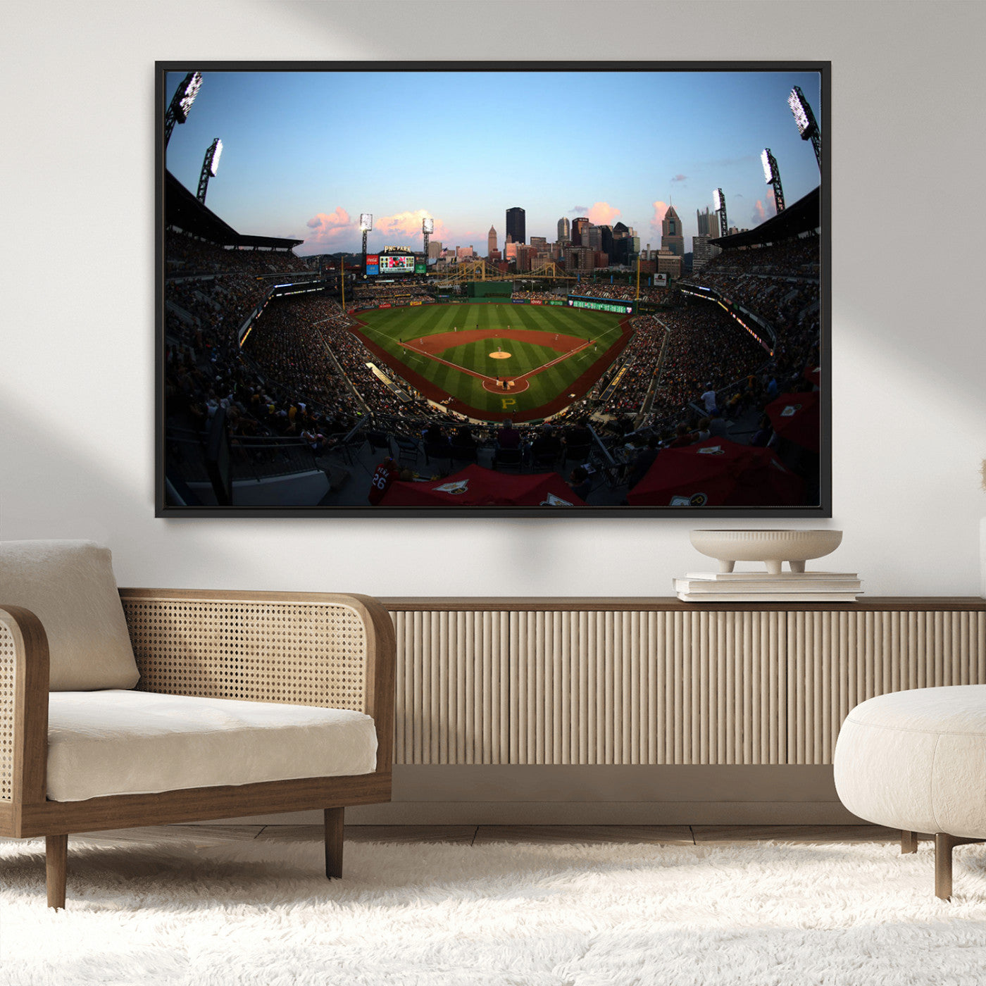 67670-MGV-CV-36X24-PNC Park Stadium Wall Art Canvas Print, Framed Pittsburgh Pirates Stadium Art Picture Print, PNC Park Field Perfect Sport Room