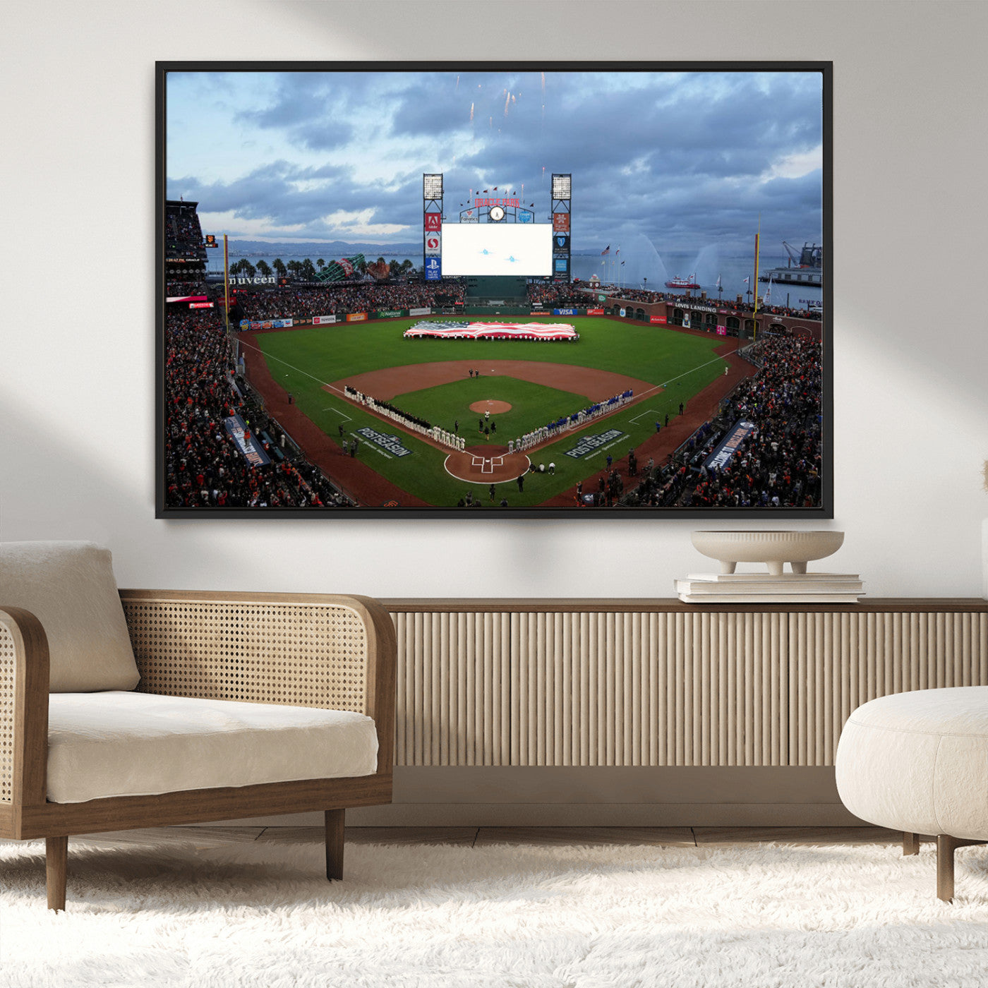 44631-MGV-CV-36X24-Oracle Park Stadium Wall Art Canvas Print, Framed San Francisco Giants Art Picture Print, Giants Stadium Field Perfect Sports Room