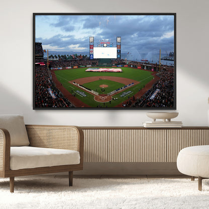 44631-MGV-CV-36X24-Oracle Park Stadium Wall Art Canvas Print, Framed San Francisco Giants Art Picture Print, Giants Stadium Field Perfect Sports Room