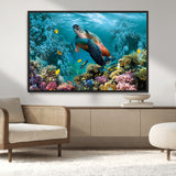 38661-MGV-CV-36X24-Sea Turtle Wall Art Canvas Print, Framed Ocean Wildlife Art Picture Print, Turtle Perfect Coastal Nature Decor Artwork