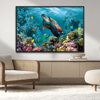 38661-MGV-CV-36X24-Sea Turtle Wall Art Canvas Print, Framed Ocean Wildlife Art Picture Print, Turtle Perfect Coastal Nature Decor Artwork