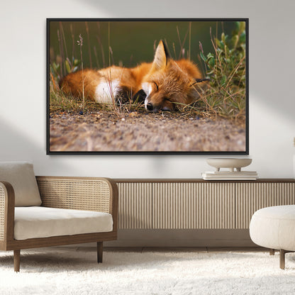 25085-MGV-CV-36X24-Sleeping Fox Wall Art Canvas Print, Framed Rustic Fox Art Picture Print, Wildlife Animal Perfect Rustic Farmhouse Decor Artwork