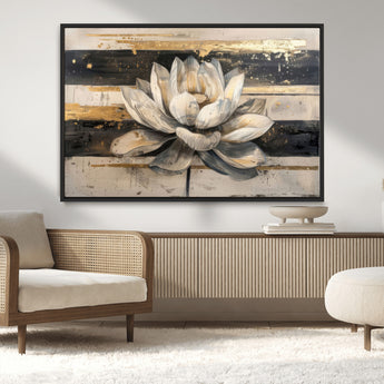 18807-MGV-CV-36X24-Lotus Flower Wall Art Canvas Print, Framed Abstract Lotus Art Picture Print, White Lotus Flower Perfect Abstract Floral Decor