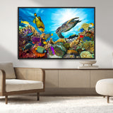 44772-MGV-CV-36X24-Underwater Sea Turtle Wall Art – Vibrant Coral Reef and Tropical Fish Canvas Print, Ocean Marine Life Decor for Living Room,