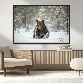 43350-MGV-CV-36X24-Wild Bear in Snow Wall Art – Majestic Wildlife Photography Print, Winter Forest Nature Decor for Cabin, Lodge, Rustic Home,