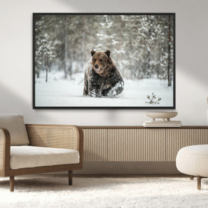 43350-MGV-CV-36X24-Wild Bear in Snow Wall Art – Majestic Wildlife Photography Print, Winter Forest Nature Decor for Cabin, Lodge, Rustic Home,