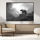 49504-MGV-CV-36X24-Black and White Grizzly Bear Wall Art – Wilderness Wildlife Painting, Rustic Mountain Cabin Decor, Monochrome Animal Print for