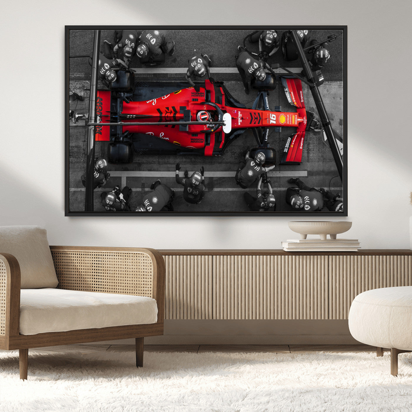 99356-MGV-CV-36X24-Ferrari Pit Stop Wall Art – Formula 1 Racing Car Canvas Print, Red Speed Machine Motorsport Decor for Office, Garage, Man Cave or