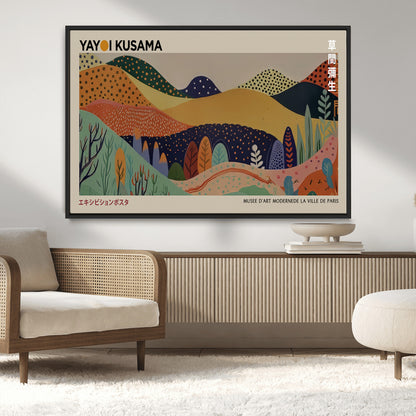11242-MGV-FC-36X24_Black-Kusama Wall Art – Abstract Colorful Hills Canvas Print, Modern Japanese Inspired Landscape Poster for Living Room, Office or