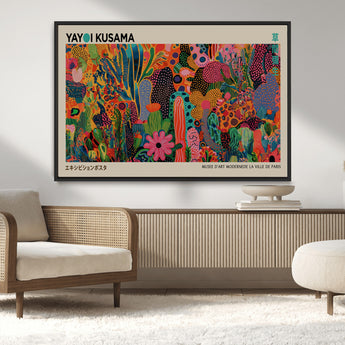 40791-MGV-CV-36X24-Kusama Inspired Wall Art – Vibrant Abstract Floral Jungle Canvas Print, Bold Pop Art Botanical Decor for Living Room, Bedroom, or