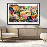 75201-MGV-CV-36X24-Yayoi Kusama Floral Wall Art – Vibrant Abstract Landscape Canvas Print, Modern Pop Art Poster for Living Room, Bedroom, or Gallery