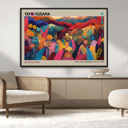 70959-MGV-CV-36X24-Yayoi Kusama Inspired Wall Art – Bold Floral Landscape Canvas Print, Vibrant Modern Abstract Poster for Living Room, Bedroom, or