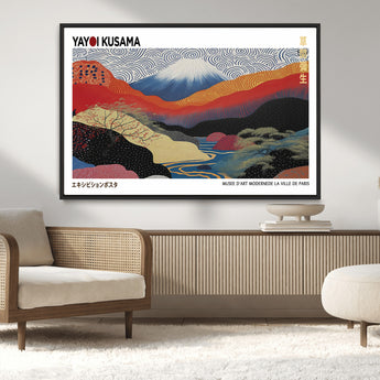 14839-MGV-CV-36X24-Yayoi Kusama Wall Art – Panoramic Mountain & River Canvas Print, Modern Abstract Japanese Landscape Decor for Living Room or