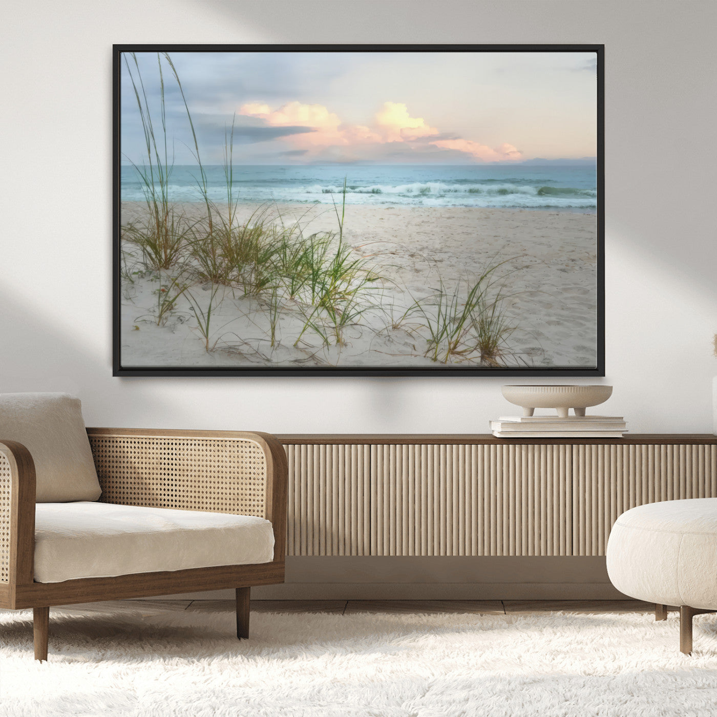 Test1001-MGV-CV-36X24-Coastal Beach Wall Art – Panoramic Ocean Waves and Sandy Dunes Canvas Print, Serene Seascape with Sea Oats for Relaxing Home or